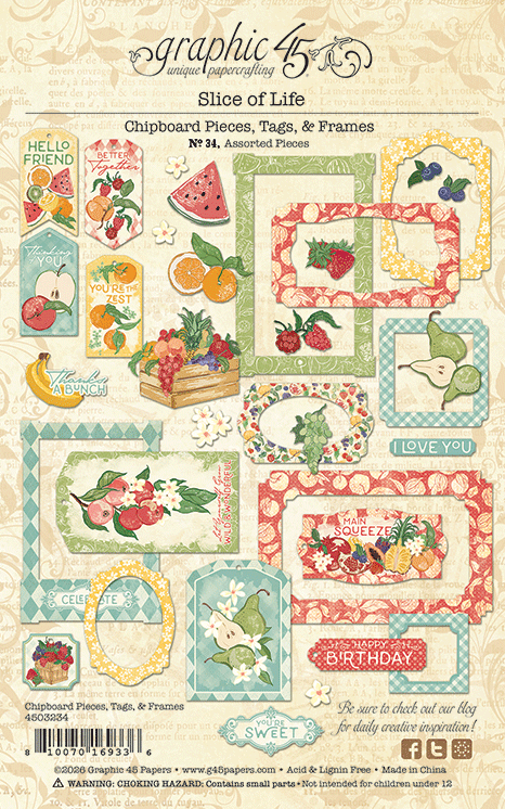 graphic 45 slice of life chipboard pieces back of packaging