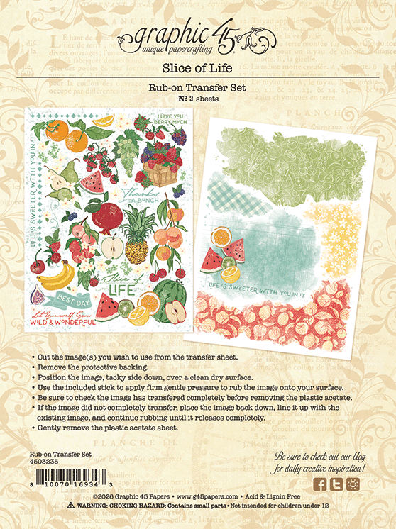 Graphic 45 slide of life back of packaging to fruit rub ons