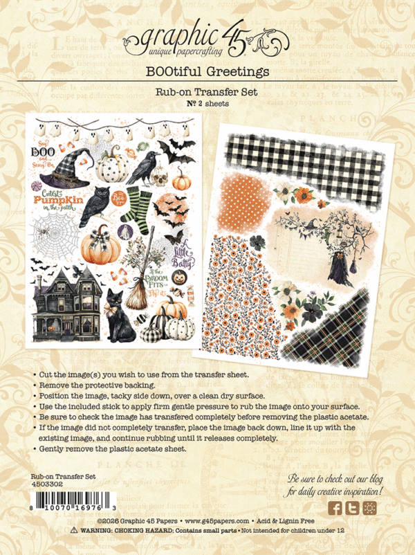 Graphic 45 BOOtiful Greetings Rub-on Transfers