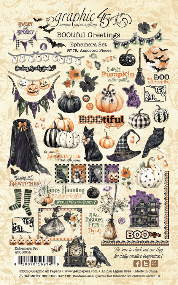 Graphic 45 BOOtiful Greetings Ephemera Set
