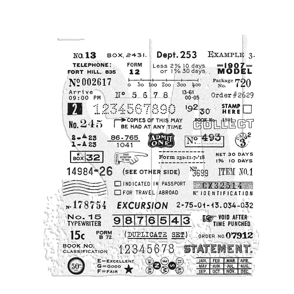 Black and white Images of rubber cling stamps shown on a plain white background.