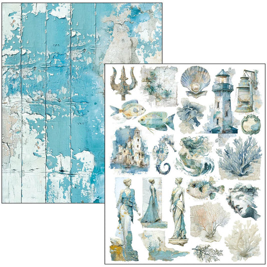Nautical-themed paper with distressed wood texture and sea-themed elements.