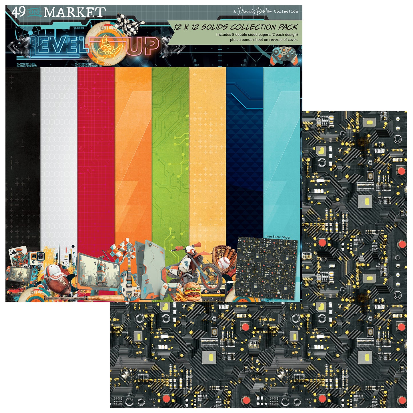 Collection of patterned paper sheets with different designs on a white background