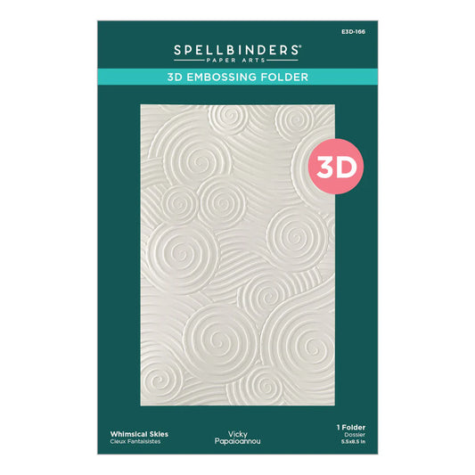 Spellbinders 3D embossing folder with circular pattern on a green and white background