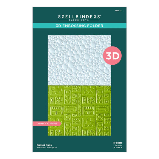 Spellbinders 3D embossing folder packaging with embossed designs on a white background
