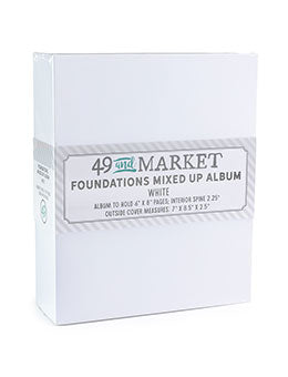 A white cardstock album box for 49 and Market Foundations Mixed Up Album, shown on a clean white background.