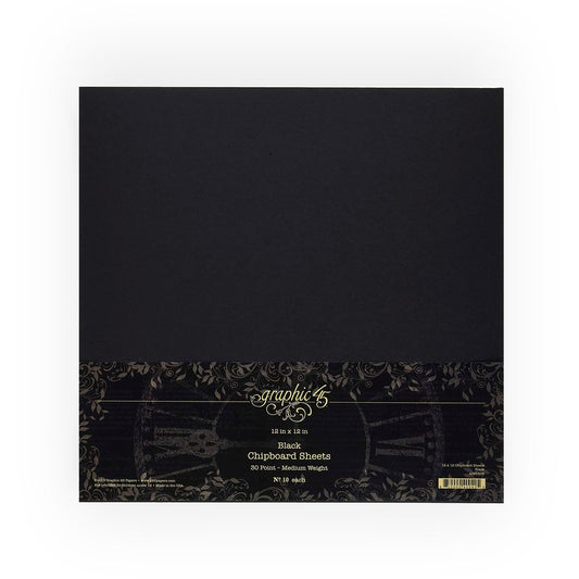 A black craft paper pad with a decorative black and gold label at the bottom, labeled 'Graphic 6' and 'Black Chalkboard Sheets'.