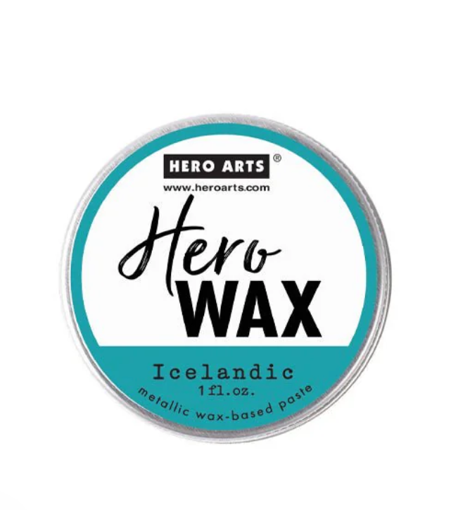 A tin container of Hero Arts Icelandic metallic wax-based paste with a label showing the brand and product name.
