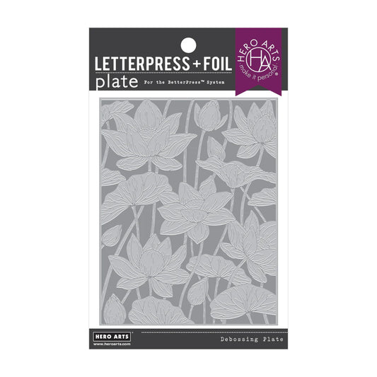Hero Arts letterpress and foil plate with floral design on a white background