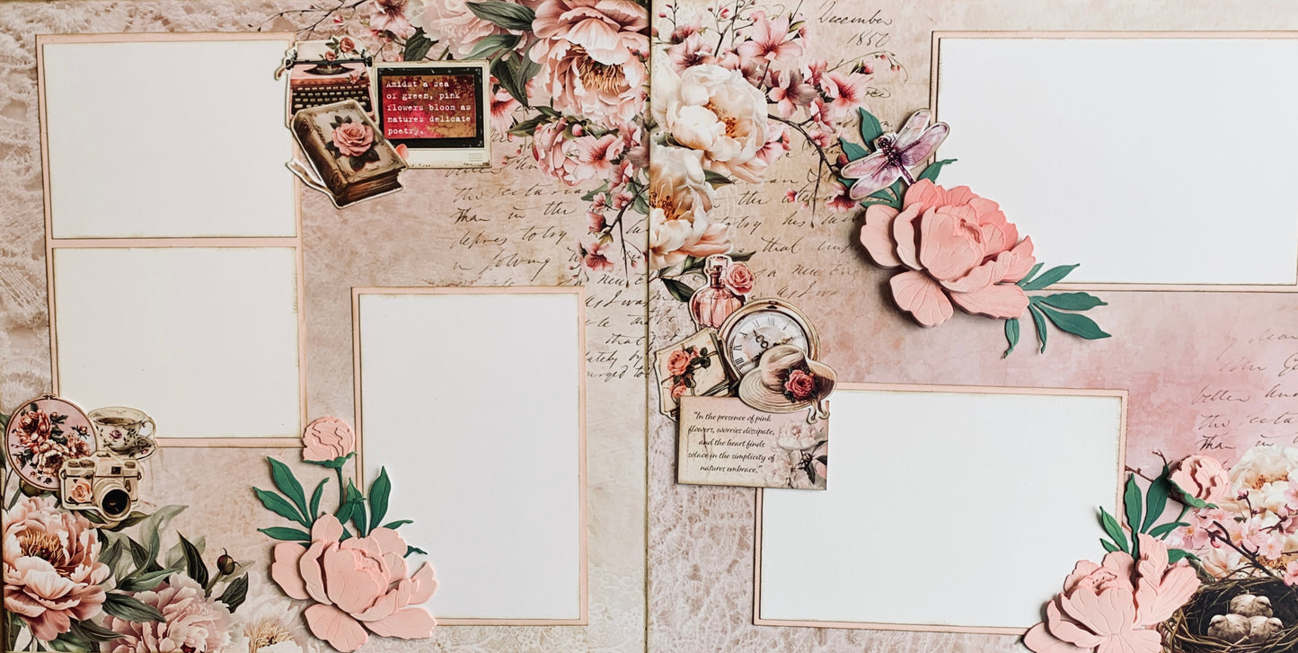3 Quarter Designs Blossoming Peonies Scrapbook Layout Kit