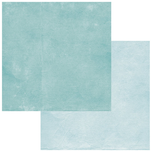 Two pieces of textured turquoise paper on a white background