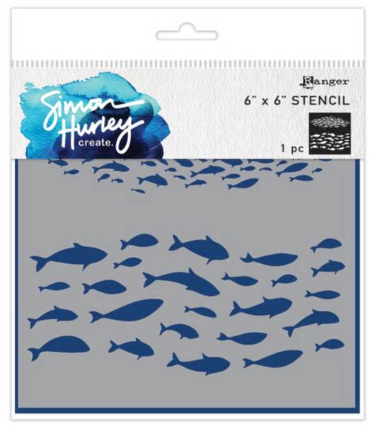 6x6 stencil with fish designs by Simon Hurley on a white background