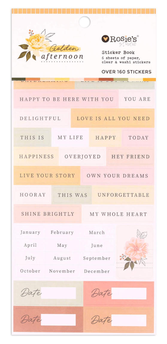 Rosie's Sticker Book with colorful stickers and a floral design on a white background