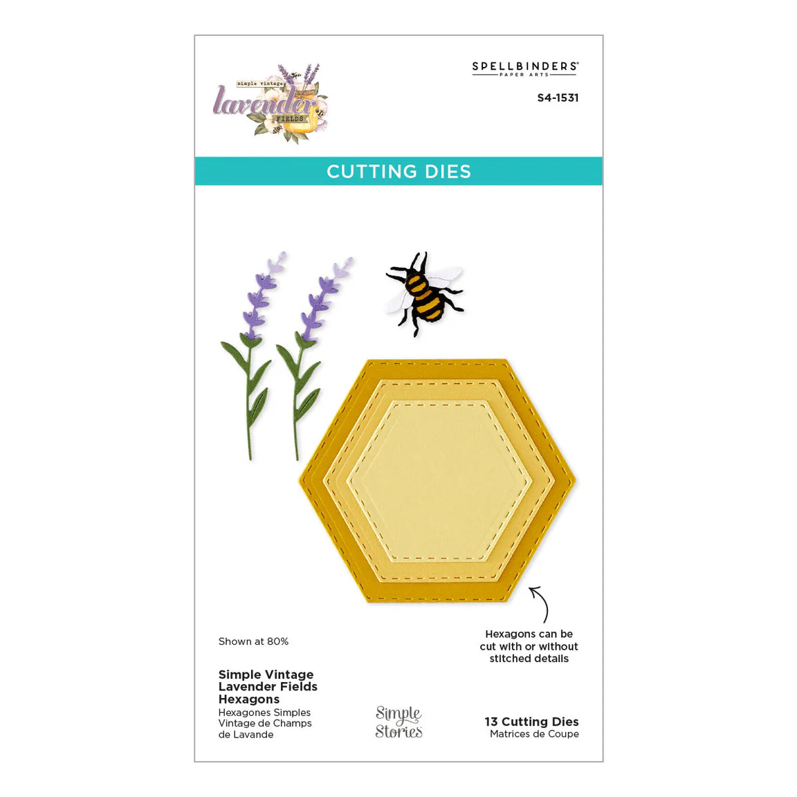 Spellbinders Simple Vintage Lavender Fields Hexagons Etched Dies
