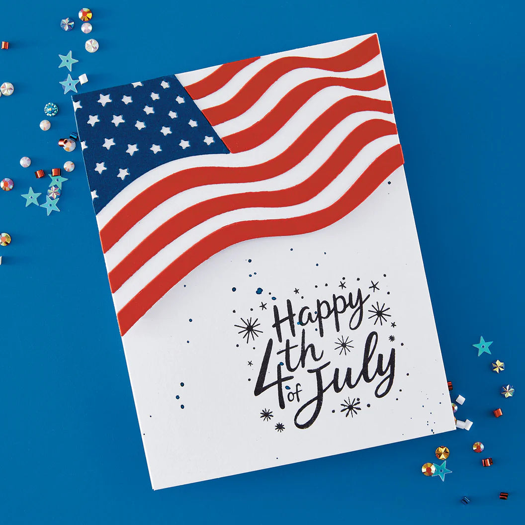 Card with American flag design and 'Happy 4th of July' text on a blue background