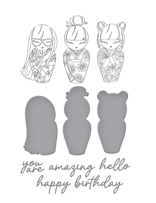 Kokeshi Dolls BetterPress Plate & Die Set