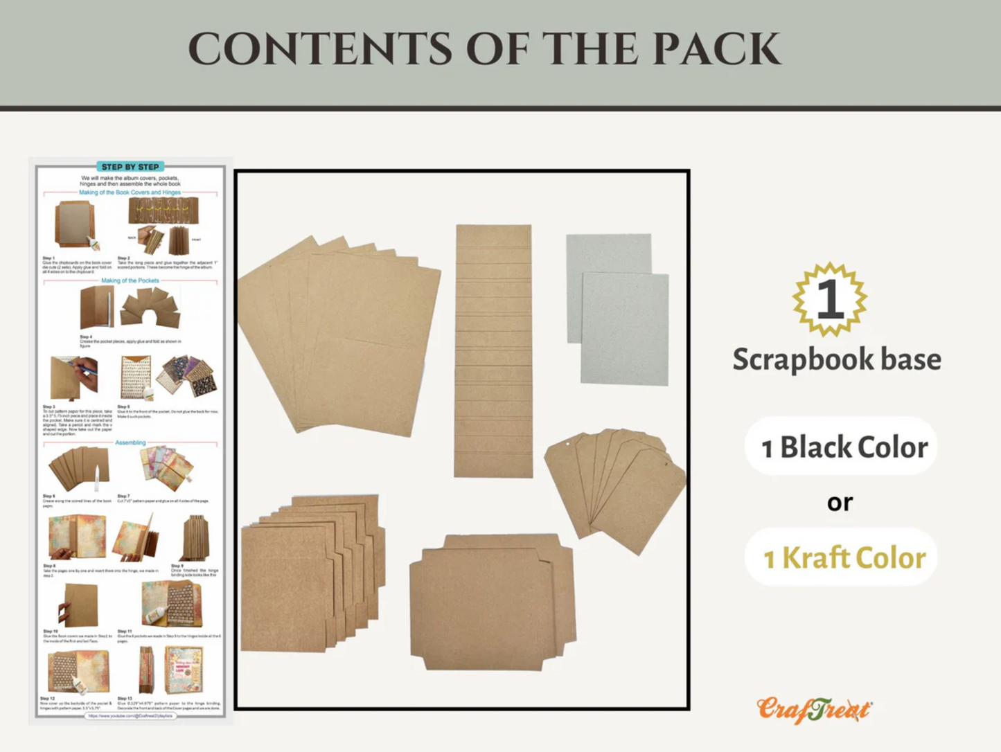 CrafTreat Scrapbook Blanks - Accordion Hinge Book DIY - Kraft