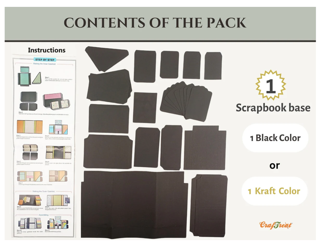 CrafTreat Scrapbook Blanks - Gate Fold Folio - Black Color