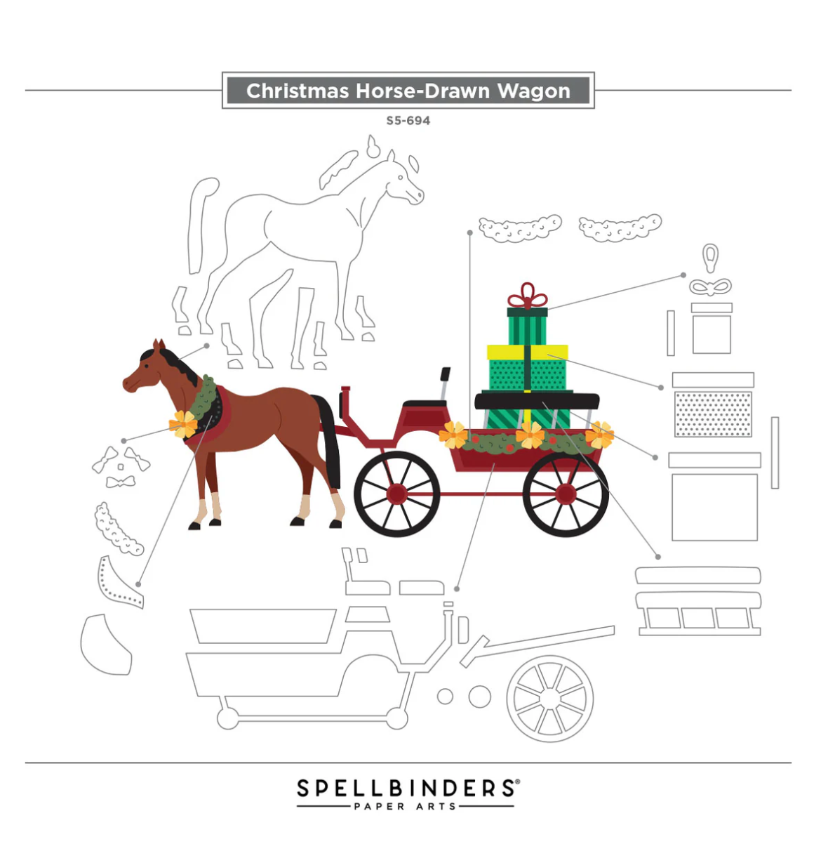 Christmas Horse-Drawn Wagon Etched Dies