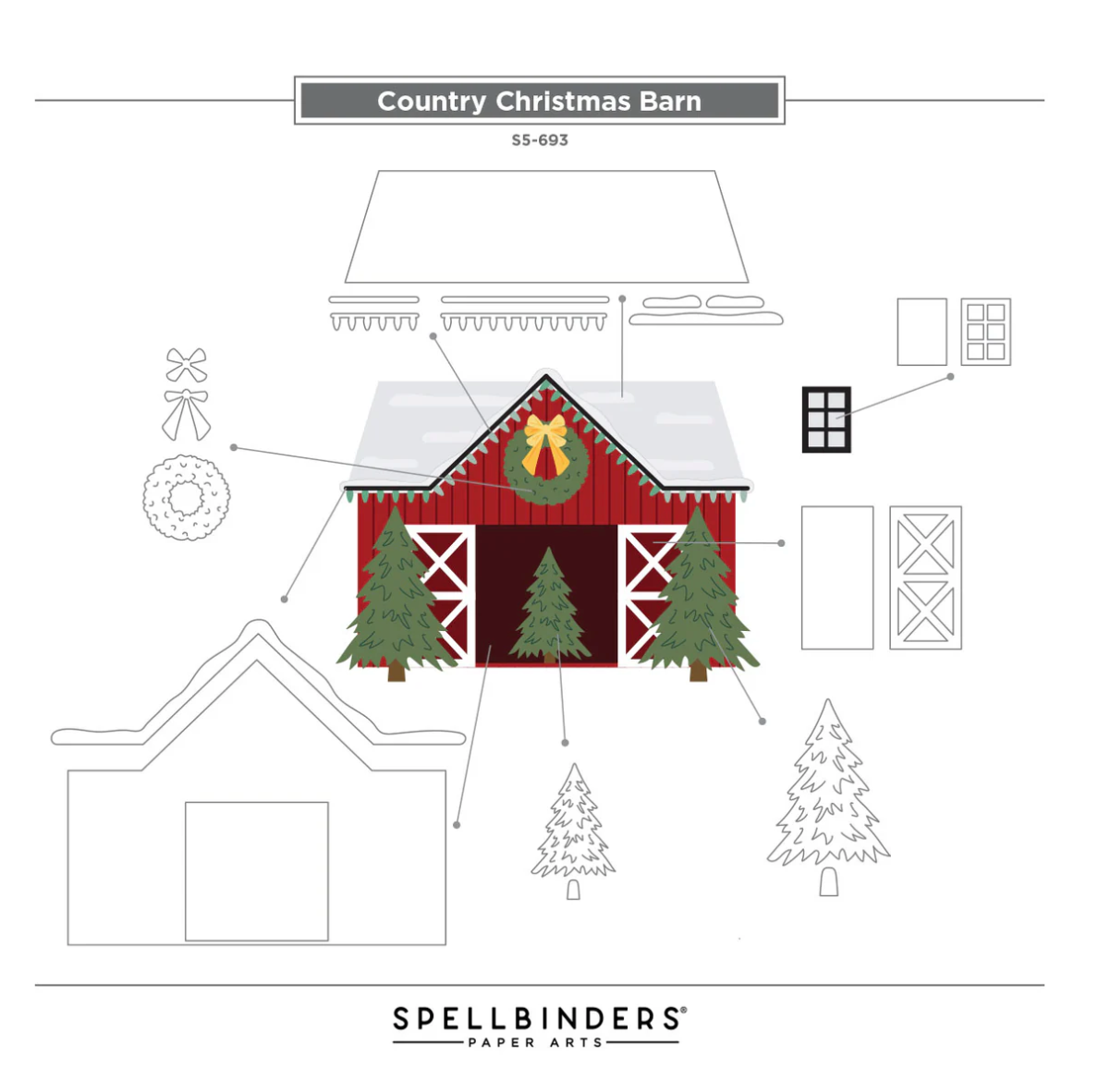 Country Christmas Barn Etched Dies