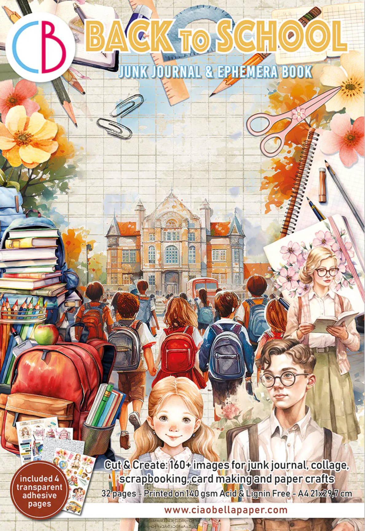Back To School Junk Journal & Ephemera Book A4 32/Pkg