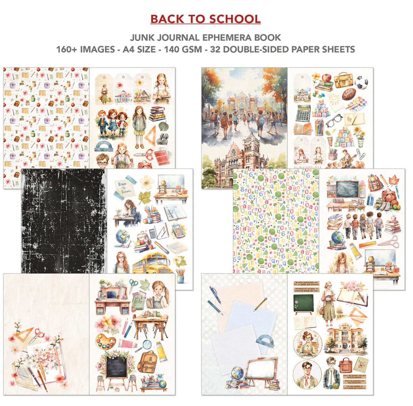 Back To School Junk Journal & Ephemera Book A4 32/Pkg
