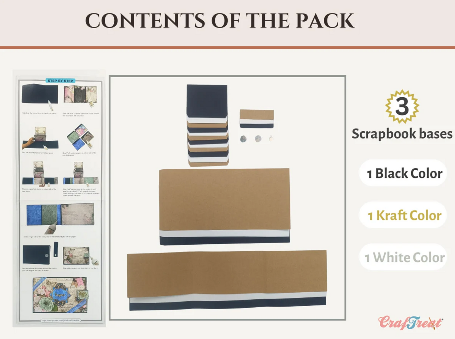 Craftreat Scrapbook Blank Quick Folio - Dreamer - Black, Kraft and White