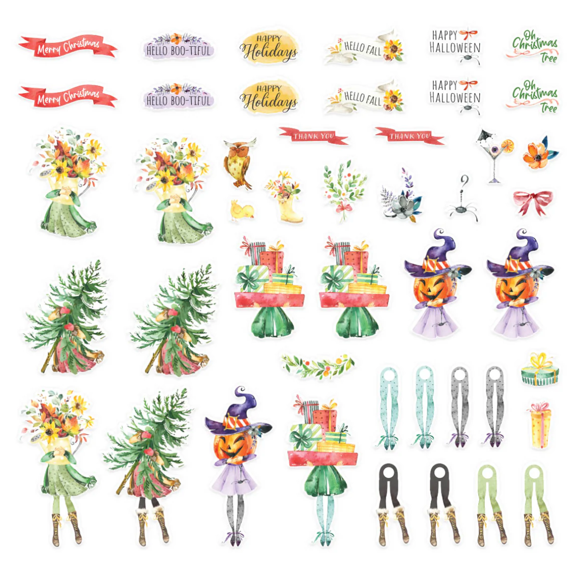 Dancin' Watercolor Holidays Printed Die Cuts