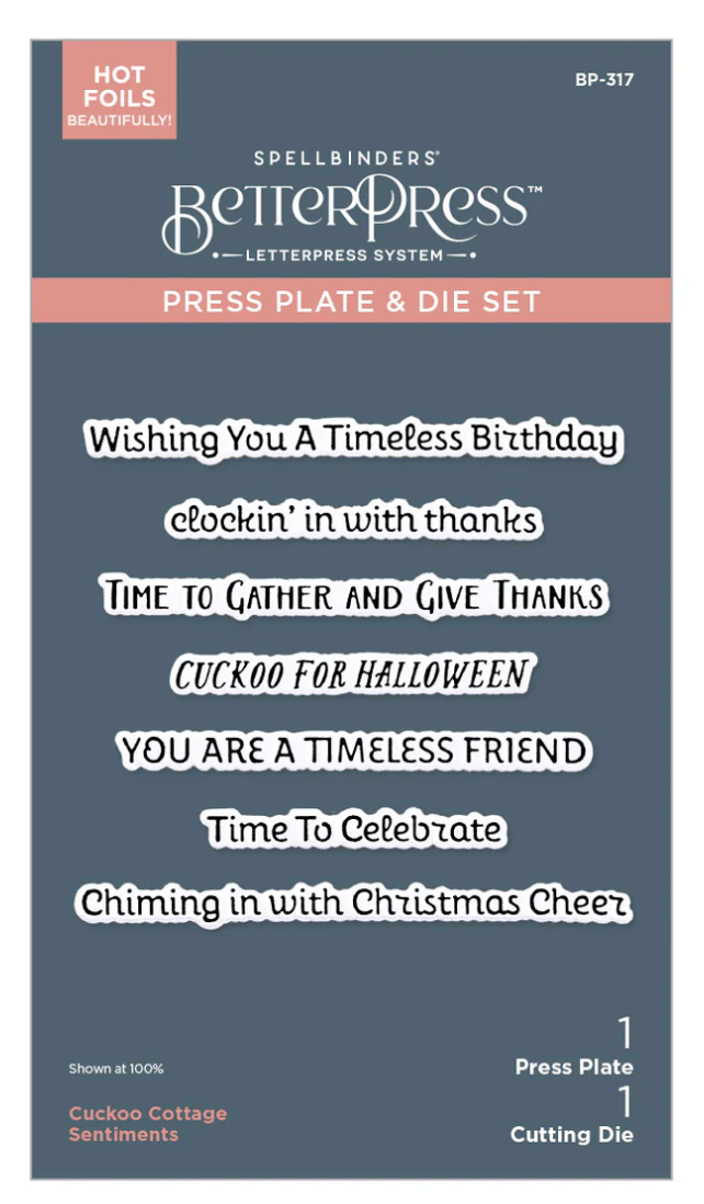 Spellbinders Cuckoo Cottage Sentiments BetterPress Plate & Die Set