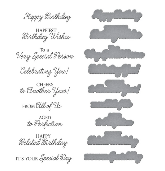 Spellbinders Birthday Wishes Sentiments BetterPress Plate & Die Set