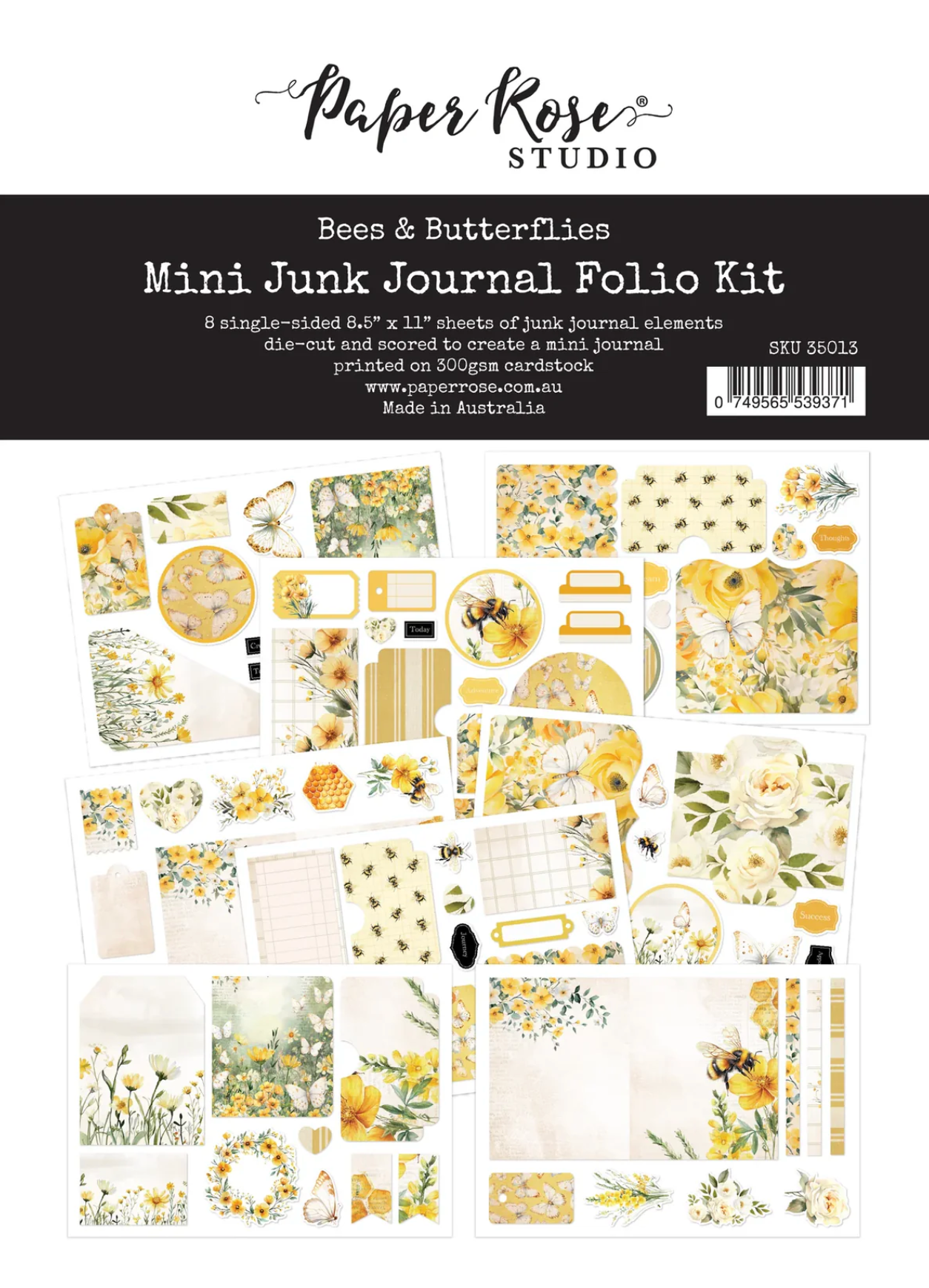 Paper Rose Bees and Butterflies 8.5" x 11" Mini Junk Journal Folio Kit