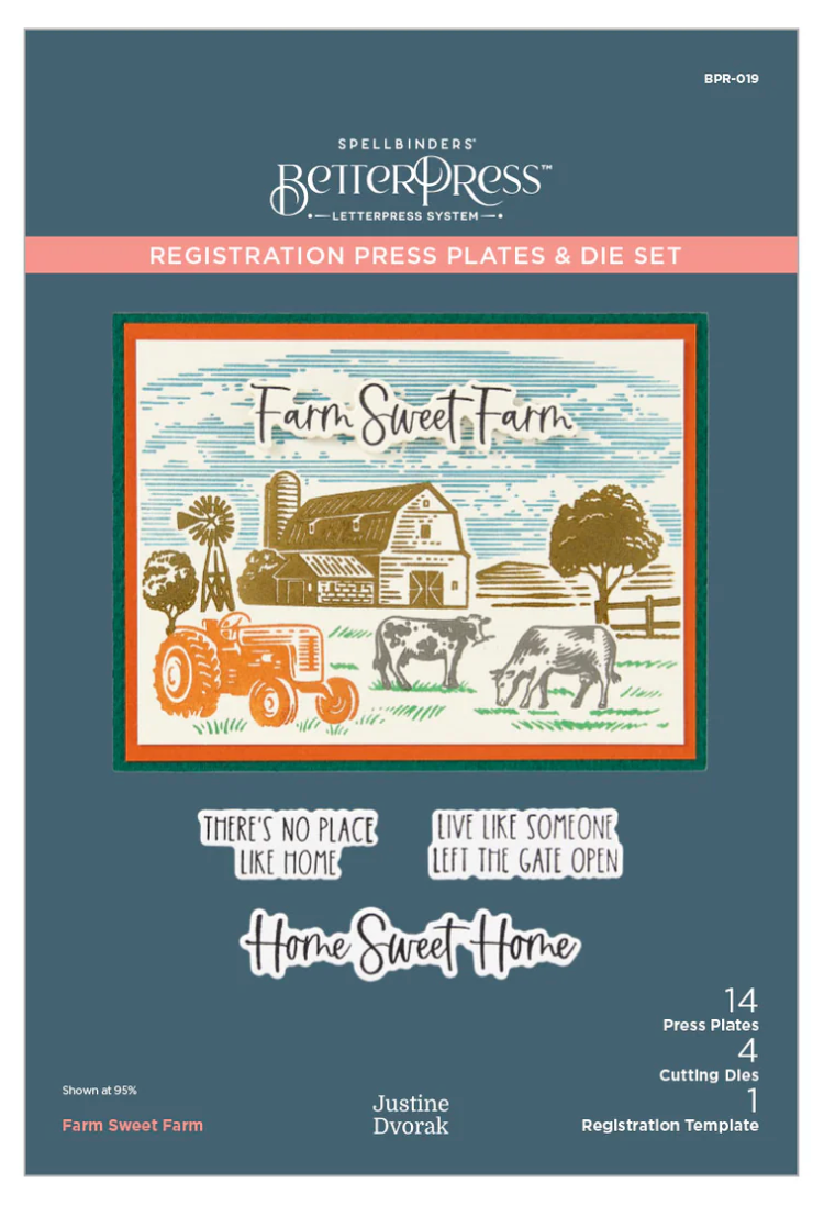 Spellbinders Farm Sweet Farm Registration BetterPress Plate & Die Set