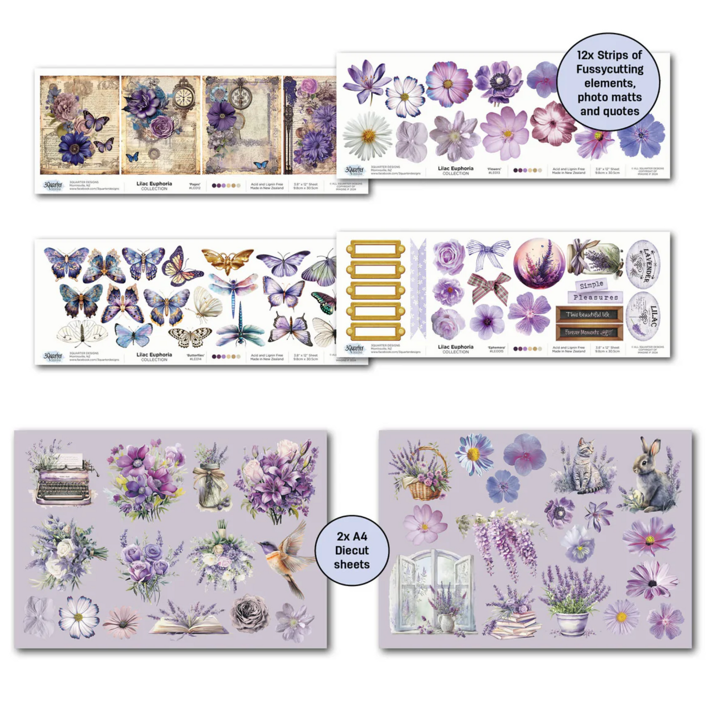 3Quarter Designs Lilac Euphoria 12x12 Design Paper & Diecuts Set