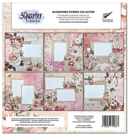 3Quarter Designs Blossoming Peonies 12x12 Design Paper & Diecuts Set