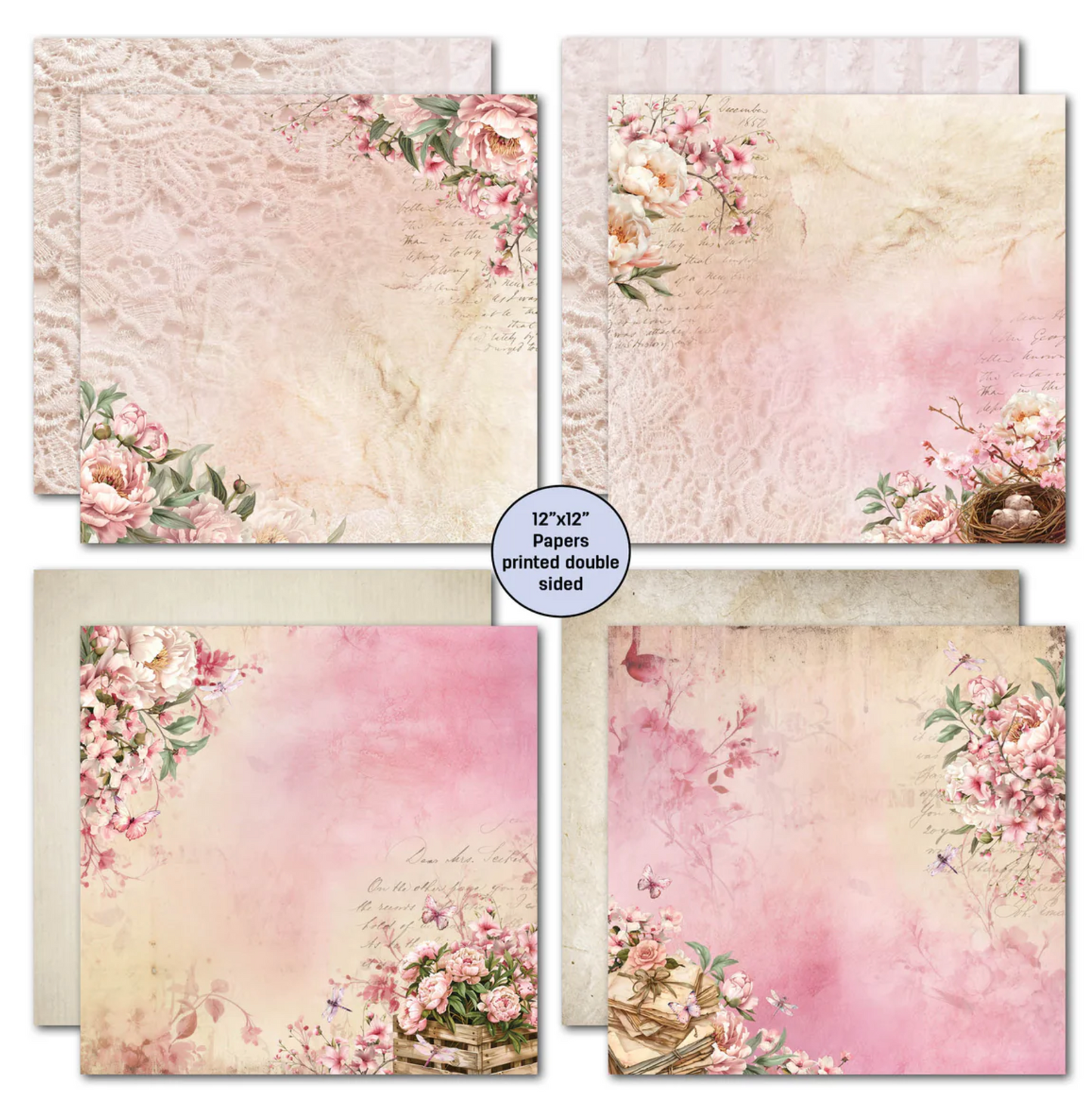 3Quarter Designs Blossoming Peonies 12x12 Design Paper & Diecuts Set