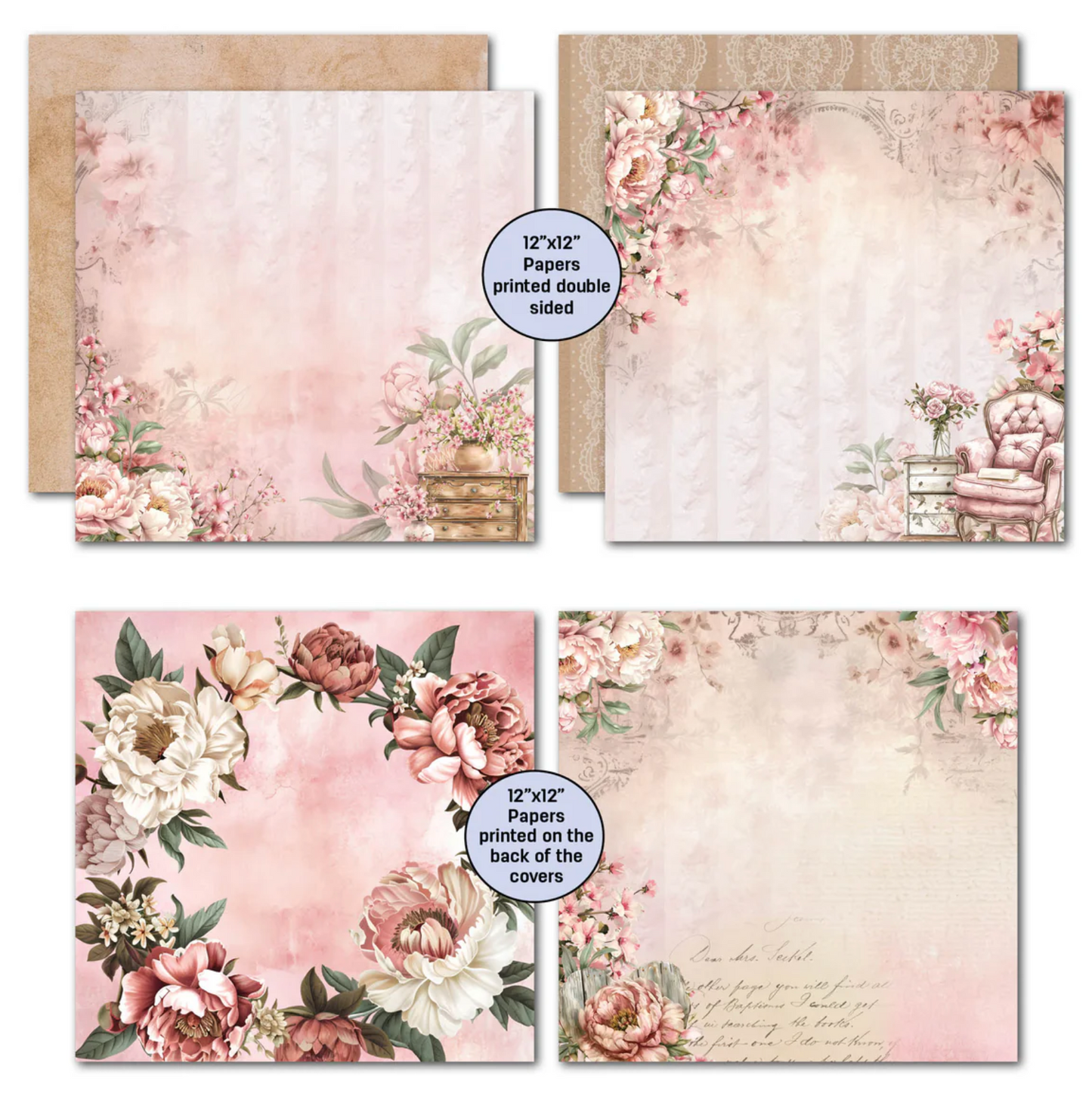 3Quarter Designs Blossoming Peonies 12x12 Design Paper & Diecuts Set