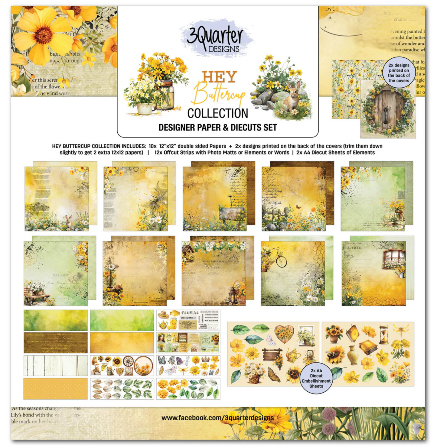 3Quarter Designs Hey Buttercup 12x12 Design Paper & Diecuts Set
