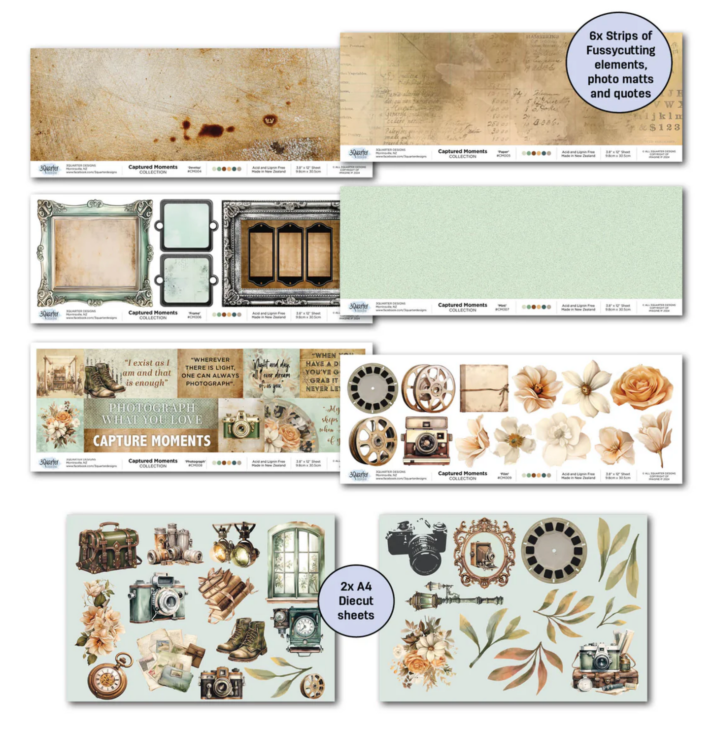 3Quarter Designs Captured Moments 12x12 Design Paper & Diecuts Set