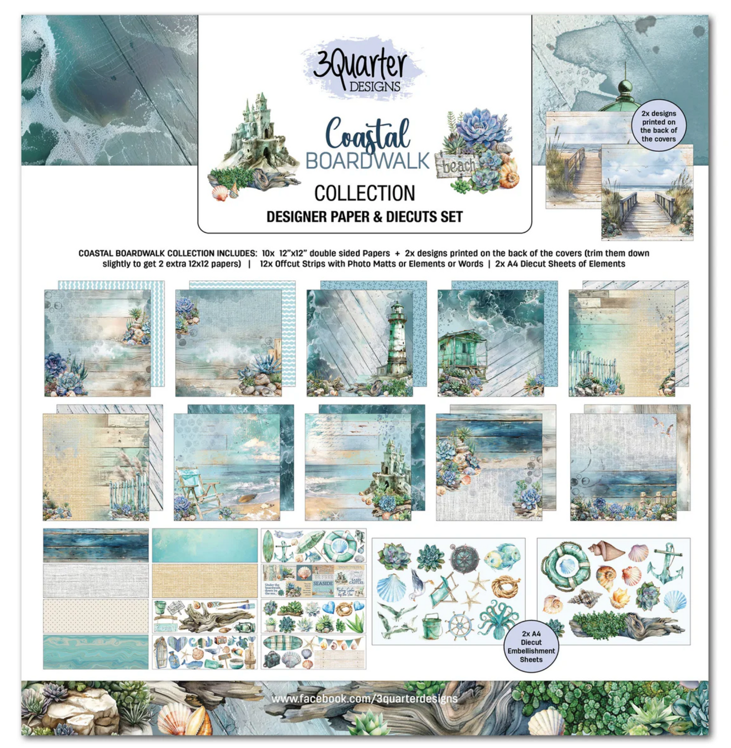 3Quarter Designs Coastal Boardwalk 12x12 Design Paper & Diecuts Set