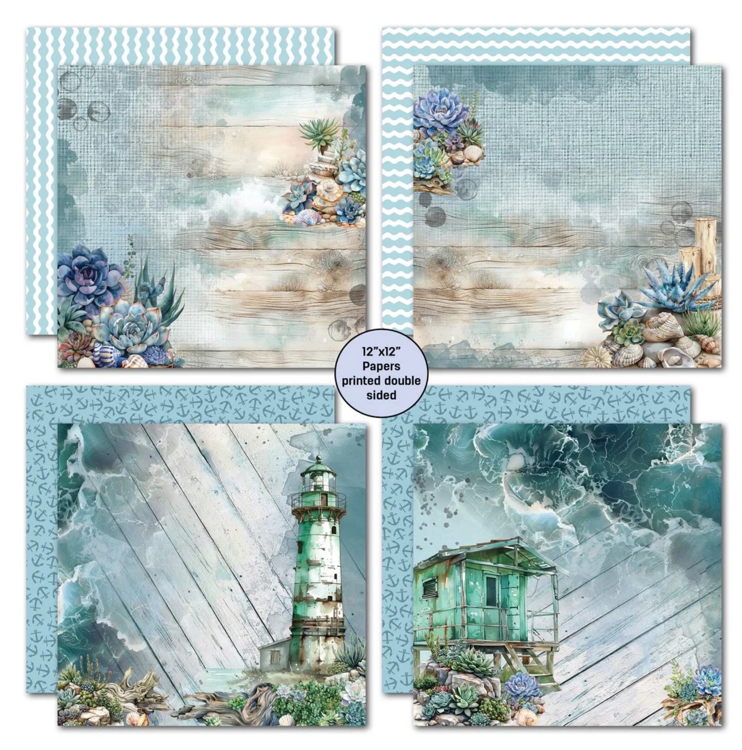 3Quarter Designs Coastal Boardwalk 12x12 Design Paper & Diecuts Set