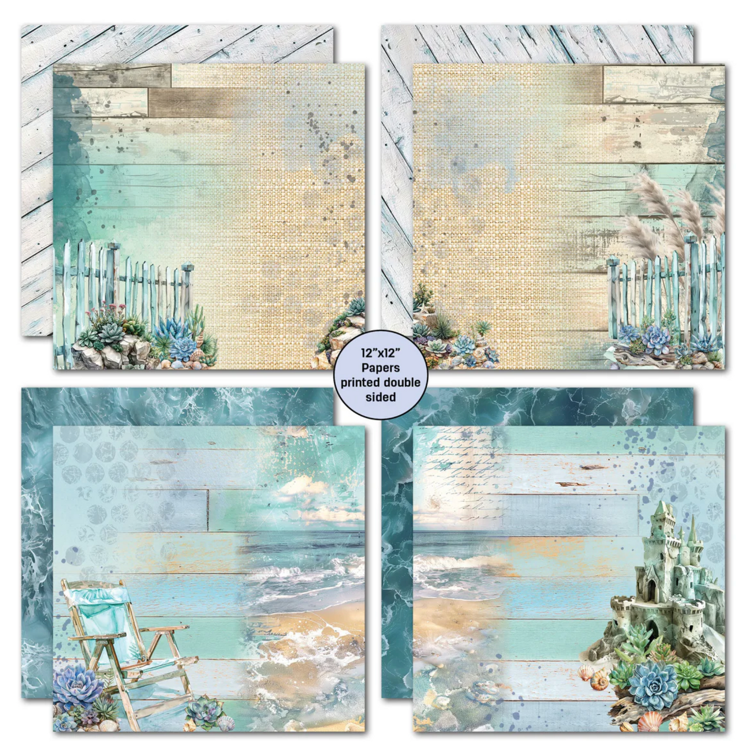 3Quarter Designs Coastal Boardwalk 12x12 Design Paper & Diecuts Set