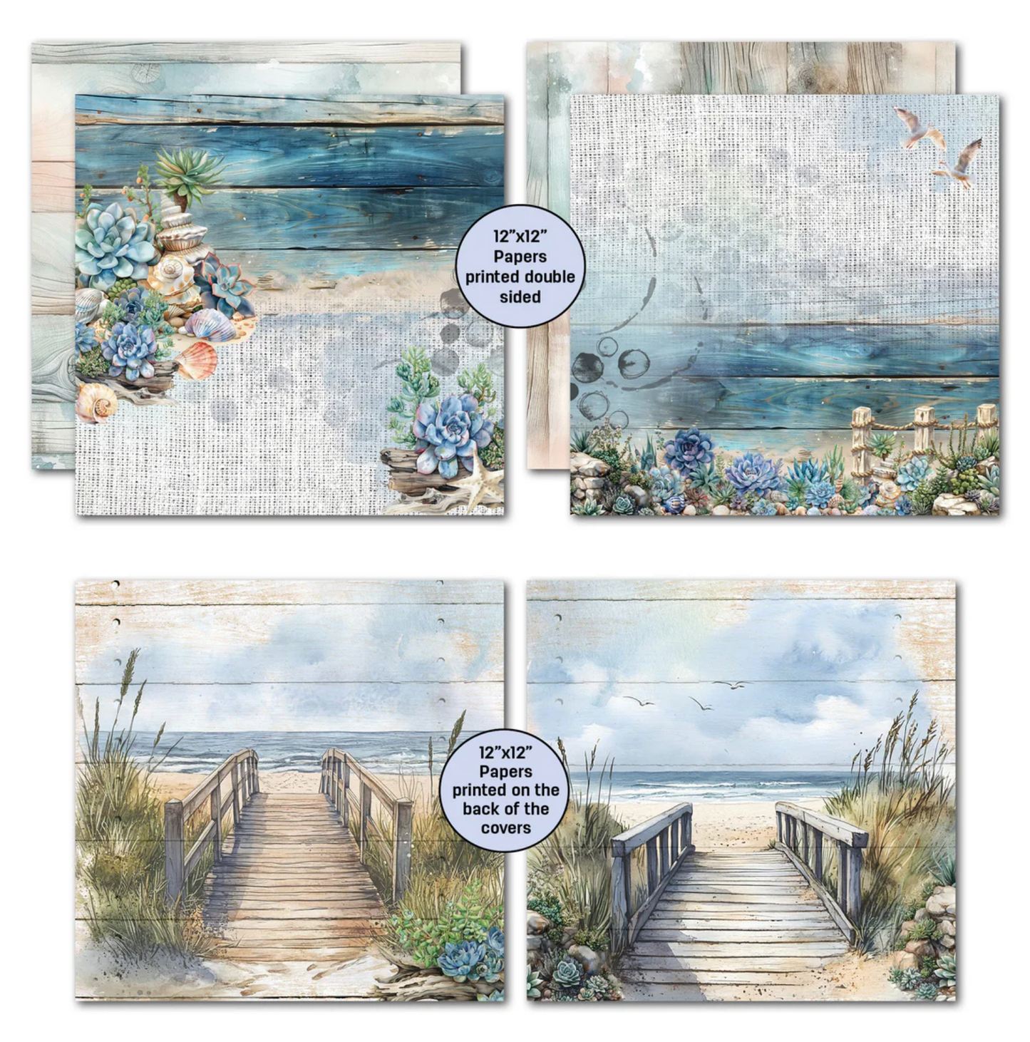 3Quarter Designs Coastal Boardwalk 12x12 Design Paper & Diecuts Set