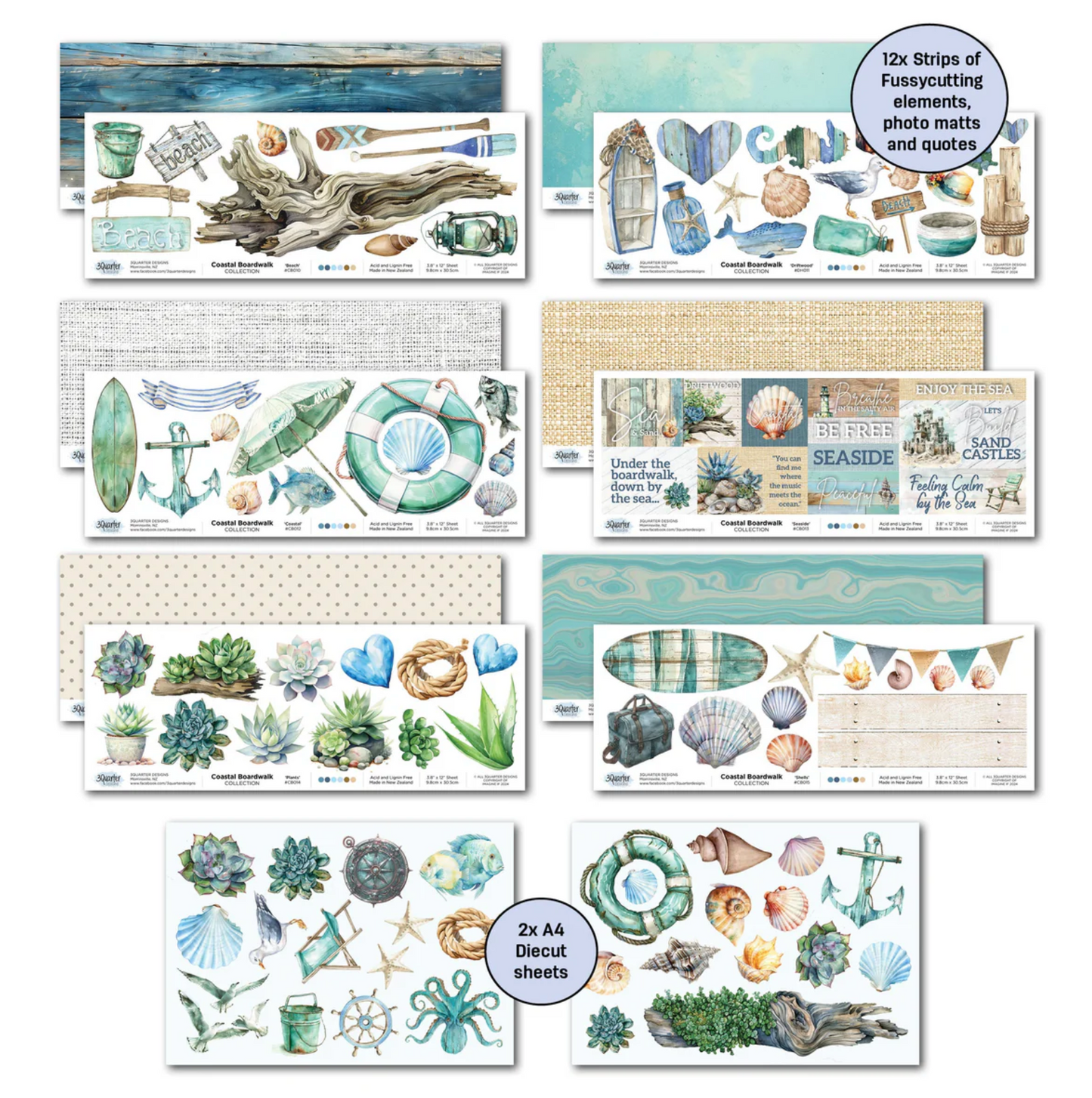3Quarter Designs Coastal Boardwalk 12x12 Design Paper & Diecuts Set
