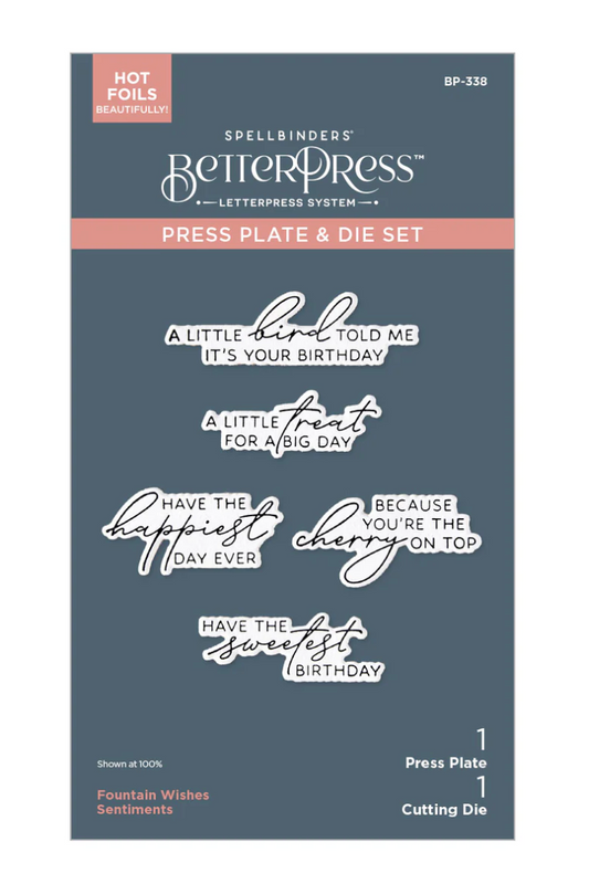 Spellbinders Fountain Wishes Sentiments BetterPress Plate & Die Set