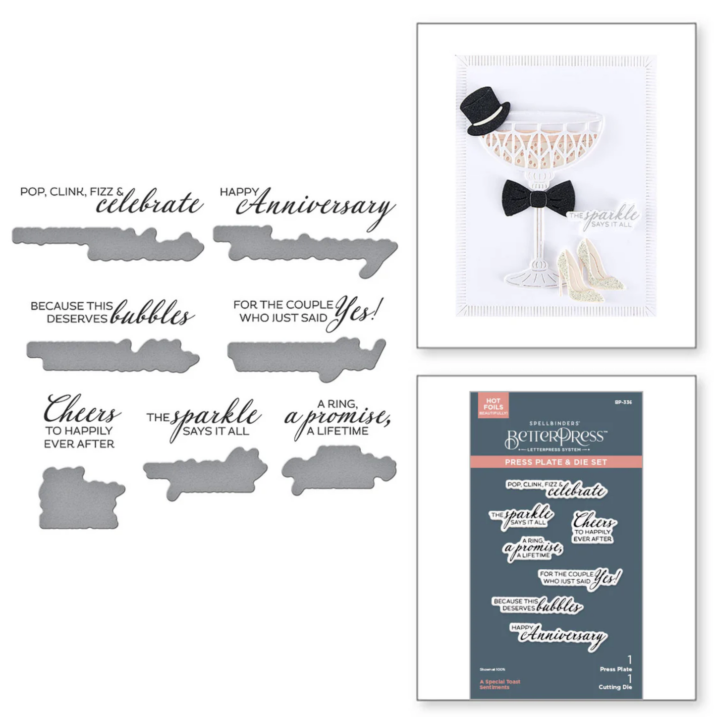 Spellbinders A Special Toast Sentiments BetterPress Plate & Die Set