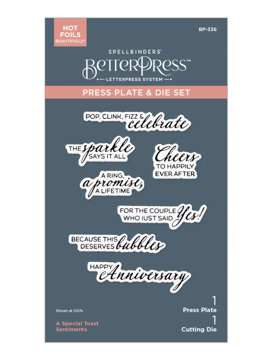 Spellbinders A Special Toast Sentiments BetterPress Plate & Die Set
