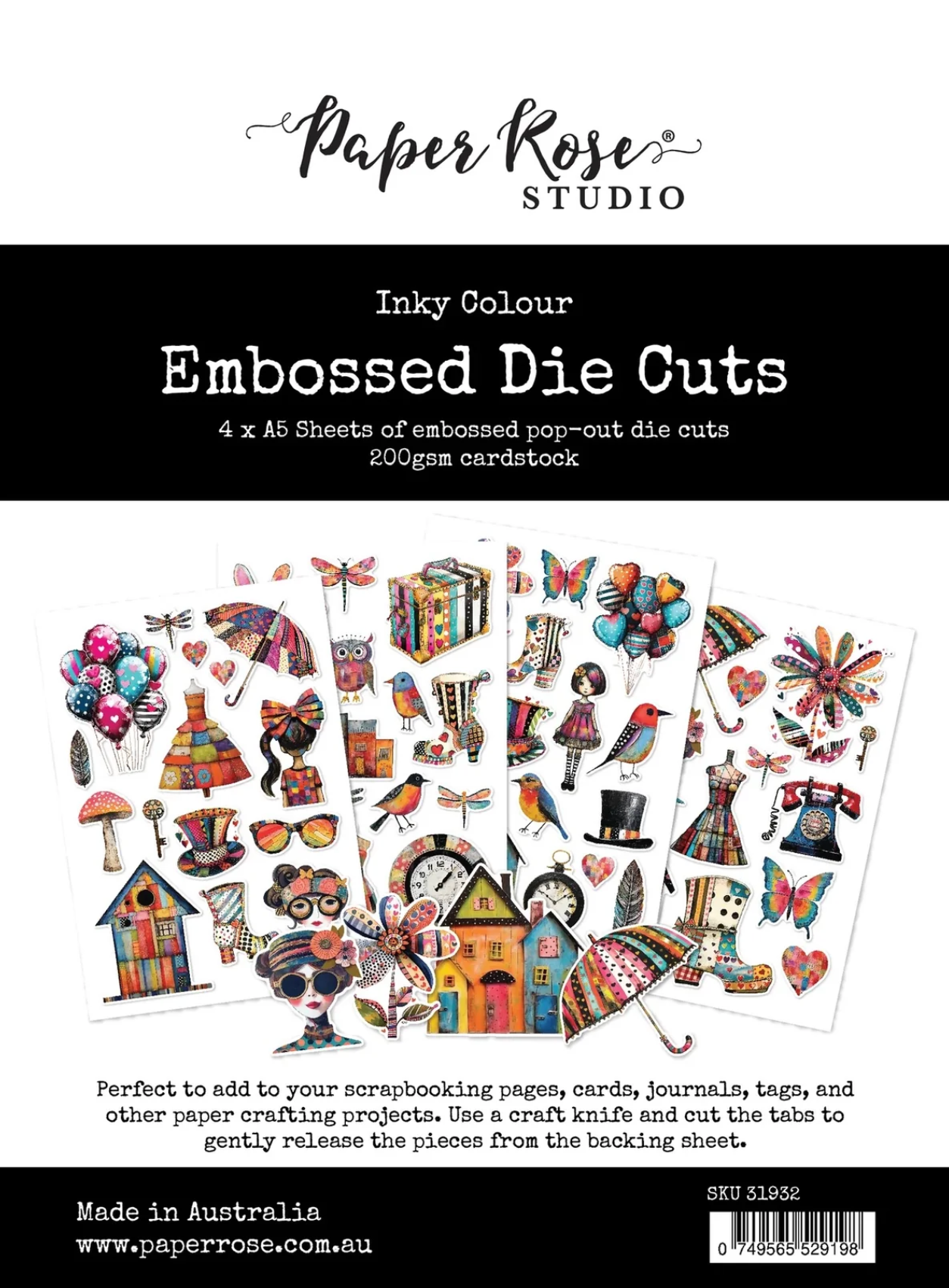 Paper Rose Inky Colour Embossed Die Cuts