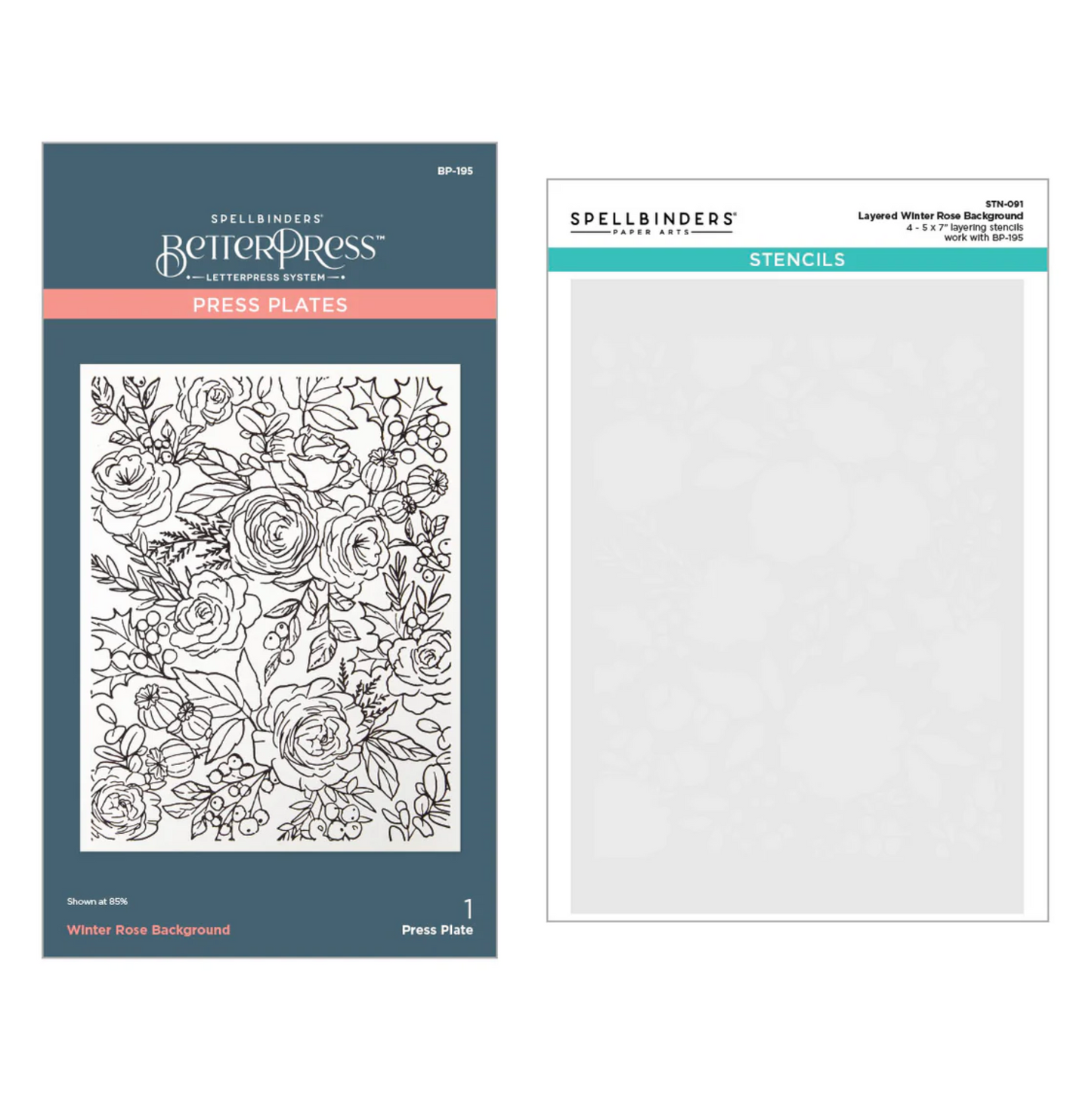 Spellbinders Winter Rose Background BetterPress and Stencil Bundle