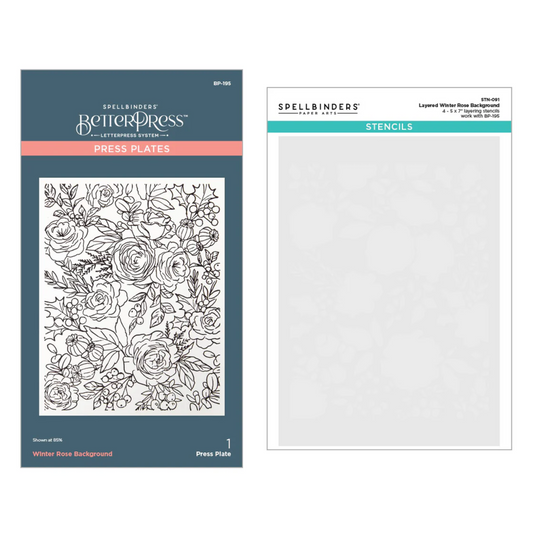 Spellbinders Winter Rose Background BetterPress and Stencil Bundle