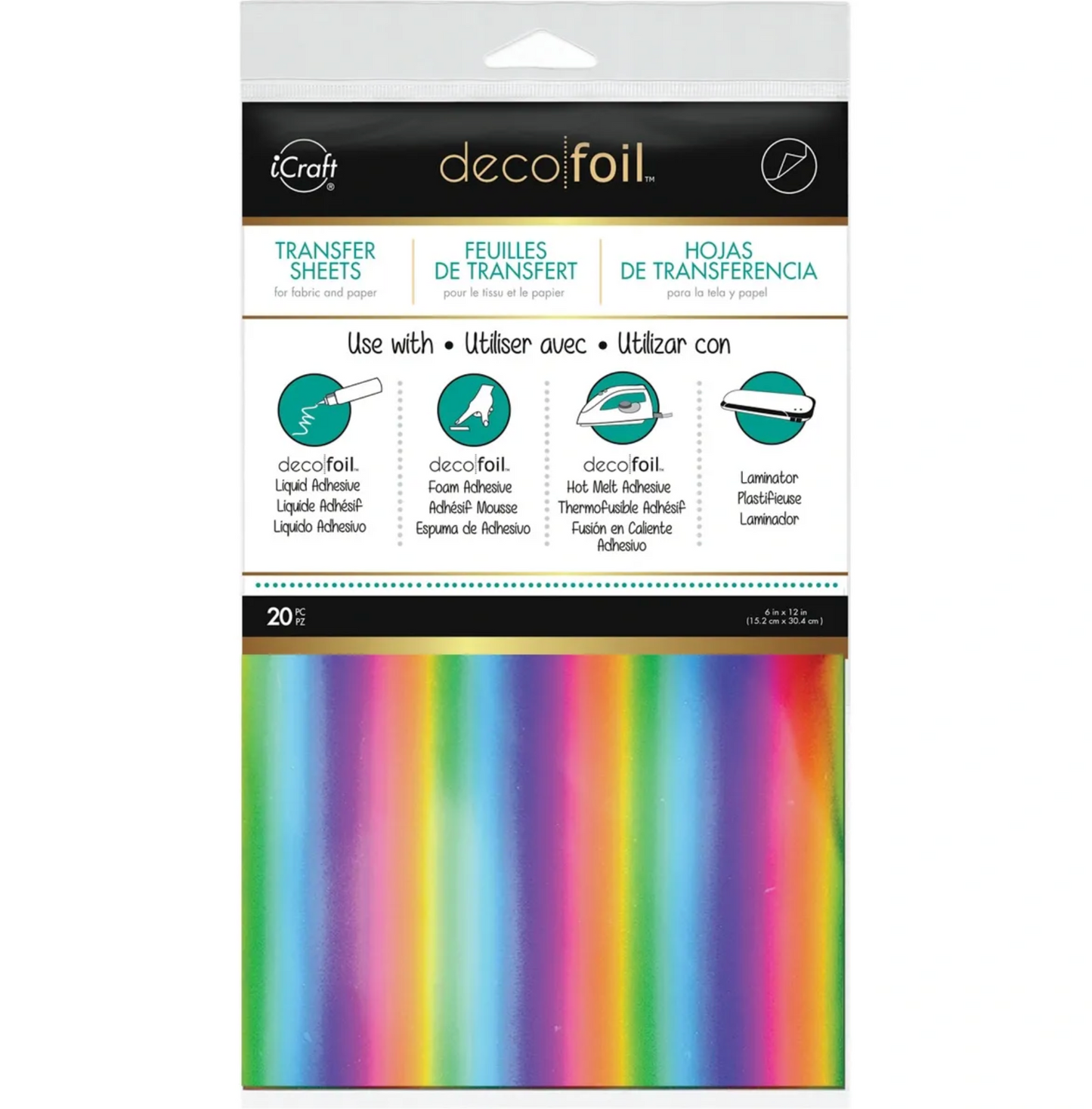 Deco Foil Transfer Foil Value Pack 20 Sheets, Rainbow